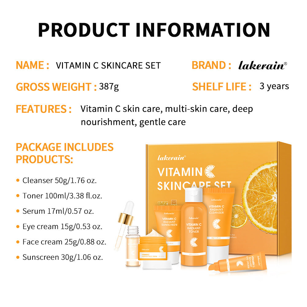 Vitamin C Skin Care Set 6 Pieces - Complete Brightening Facial Care Kit